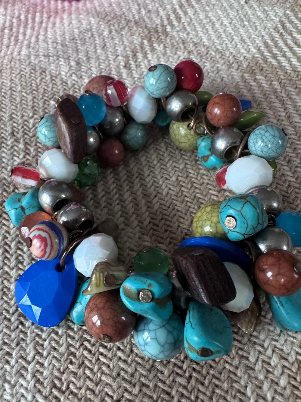 Multicolor Beaded Stretch Bracelet - Turquoise, Blue & Brown